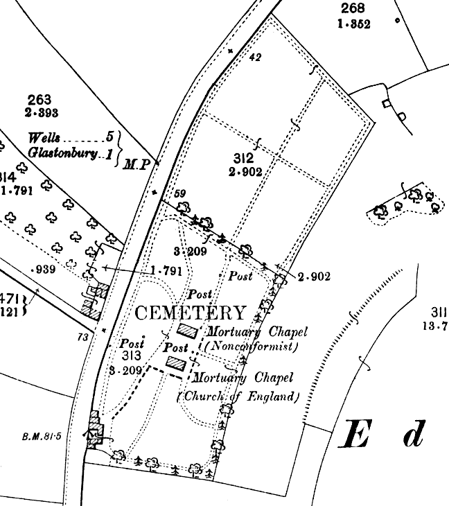 Glastonbury Cemetery, Somerset OS Map 1904.png